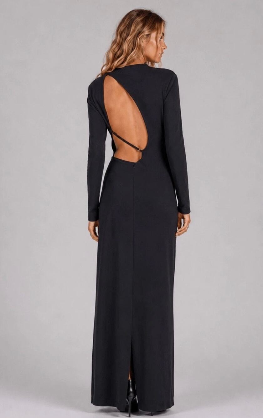ZARA Black Long Sleeve Open Back Maxi Dress Size S